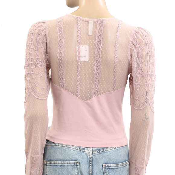 Intimatley Free People Who's That Girl Long-Sleeve Cropped Top Lace M New 280327 - Picture 7 of 8